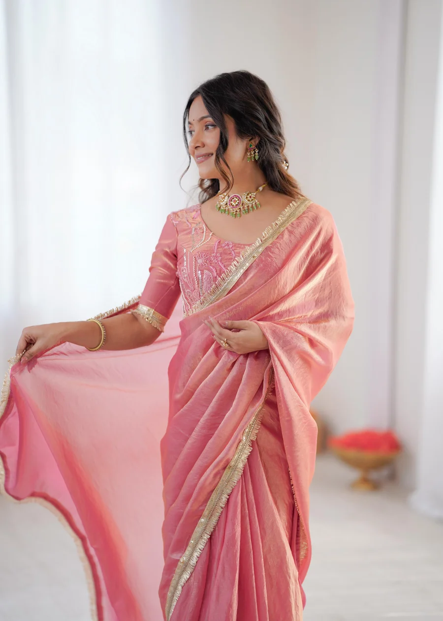 RICH LOOK FENDY SILK FANCY LACE WORK READY TO WEAR SAREE WITH UNSTITCHED BLOUSE PARTY WEAR WHOLESALE PRICE ETHNIC GARMENT (11)