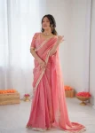 RICH LOOK FENDY SILK FANCY LACE WORK READY TO WEAR SAREE WITH UNSTITCHED BLOUSE PARTY WEAR WHOLESALE PRICE ETHNIC GARMENT (3)