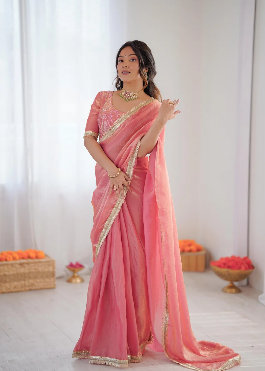 RICH LOOK FENDY SILK FANCY LACE WORK READY TO WEAR SAREE WITH UNSTITCHED BLOUSE PARTY WEAR WHOLESALE PRICE ETHNIC GARMENT (2)