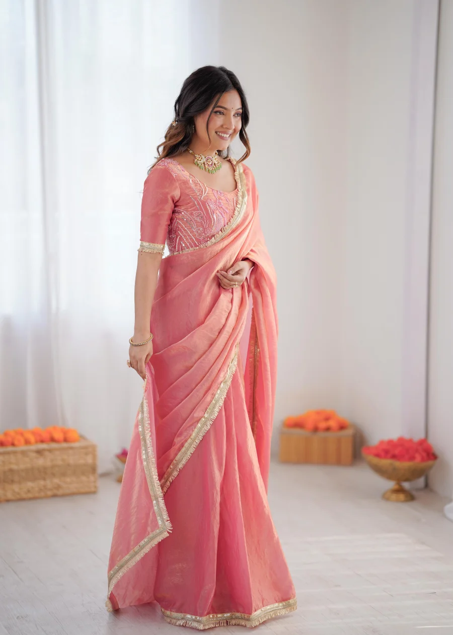 RICH LOOK FENDY SILK FANCY LACE WORK READY TO WEAR SAREE WITH UNSTITCHED BLOUSE PARTY WEAR WHOLESALE PRICE ETHNIC GARMENT (7)