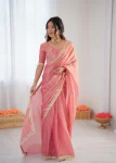RICH LOOK FENDY SILK FANCY LACE WORK READY TO WEAR SAREE WITH UNSTITCHED BLOUSE PARTY WEAR WHOLESALE PRICE ETHNIC GARMENT (3)