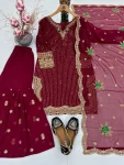 RICH LOOK GEORGETTE EMBROIDERY 3MM SEQUENCE WITH HAND WORK TOP SHARARA WITH DUPATTA FESTIVE WEAR WHOLESALE PRICE ETHNIC GARMENT (5)