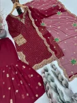 RICH LOOK GEORGETTE EMBROIDERY 3MM SEQUENCE WITH HAND WORK TOP SHARARA WITH DUPATTA FESTIVE WEAR WHOLESALE PRICE ETHNIC GARMENT (5)