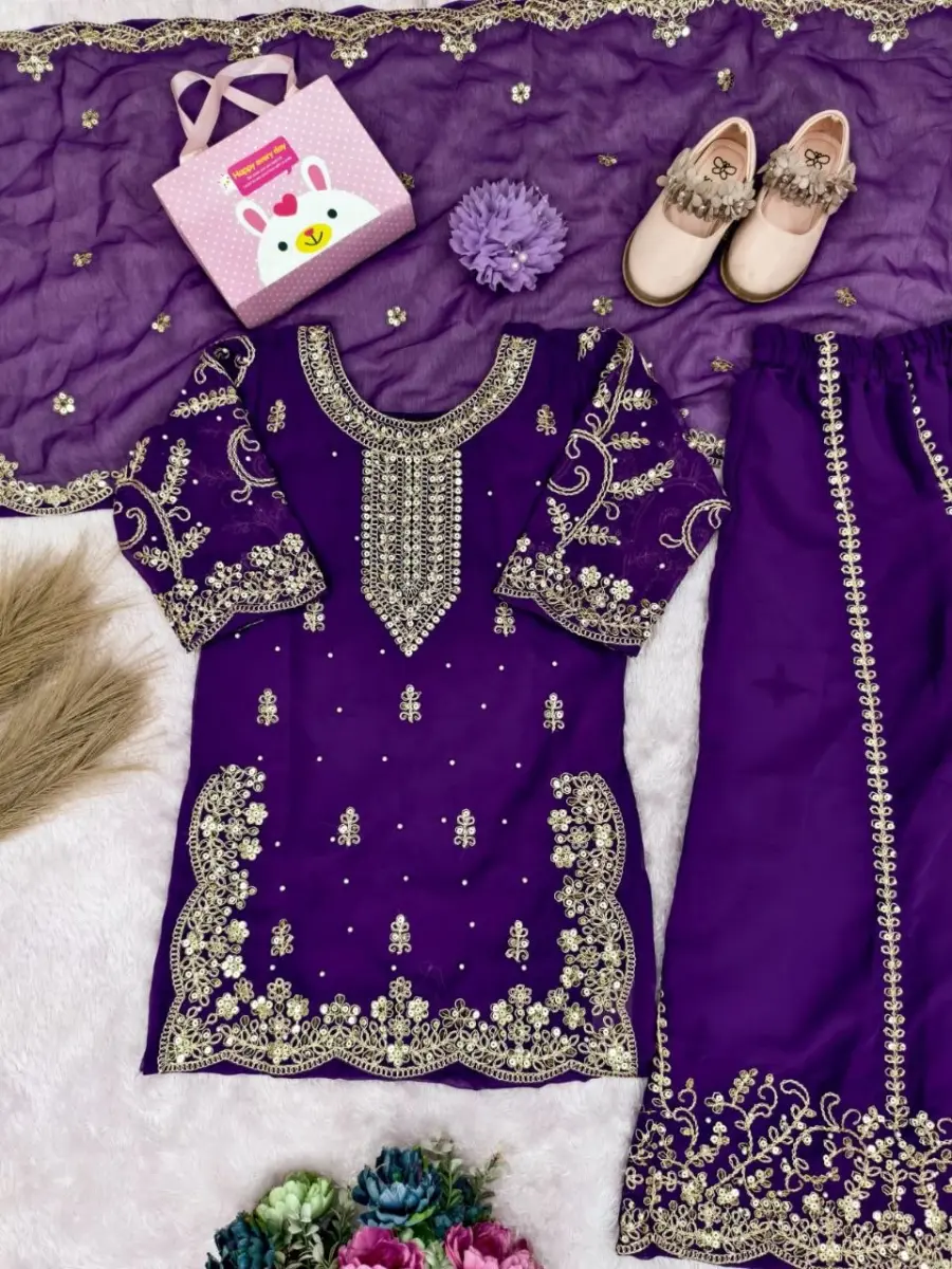 RICH LOOK GEORGETTE EMBROIDERY, 5 MM SEQUENCE & CODING & MOTI WORK TOP PALAZZO WITH DUPATTA FESTIVE WEAR WHOLESALE PRICE ETHNIC GARMENT (12)