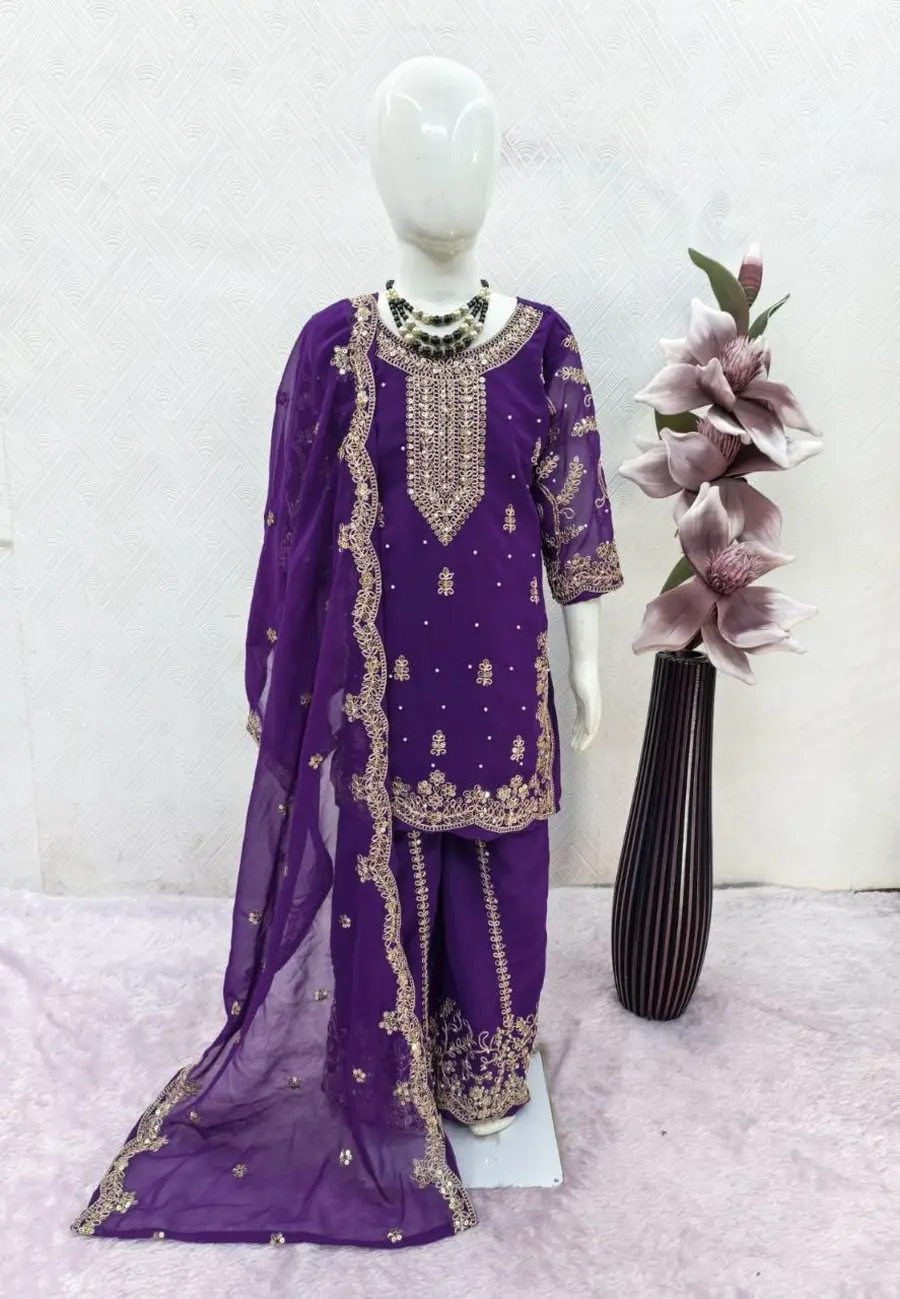RICH LOOK GEORGETTE EMBROIDERY, 5 MM SEQUENCE & CODING & MOTI WORK TOP PALAZZO WITH DUPATTA FESTIVE WEAR WHOLESALE PRICE ETHNIC GARMENT (8)