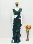 RICH LOOK GEORGETTE EMBROIDERY SEQUENCE WORK WITH RUFFLE WORK READY TO WEAR SAREE WITH UNSTITCHED BLOUSE GREEN