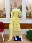 RICH LOOK GEORGETTE EMBROIDERY WORK TOP BOTTOM WITH DUPATTA LIGHT YELLOW