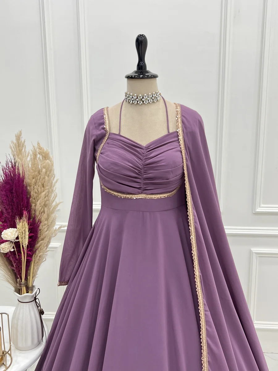 RICH LOOK GEORGETTE FANCY LACE WORK GOWN WITH DUPATTA FESTIVE WEAR WHOLESALE PRICE ETHNIC GARMENT (1)