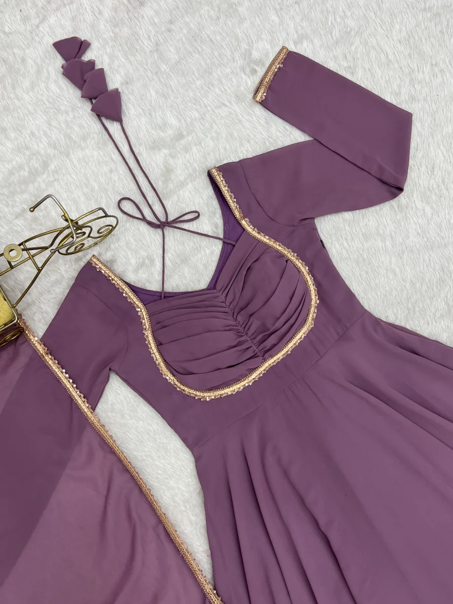 RICH LOOK GEORGETTE FANCY LACE WORK GOWN WITH DUPATTA FESTIVE WEAR WHOLESALE PRICE ETHNIC GARMENT (11)