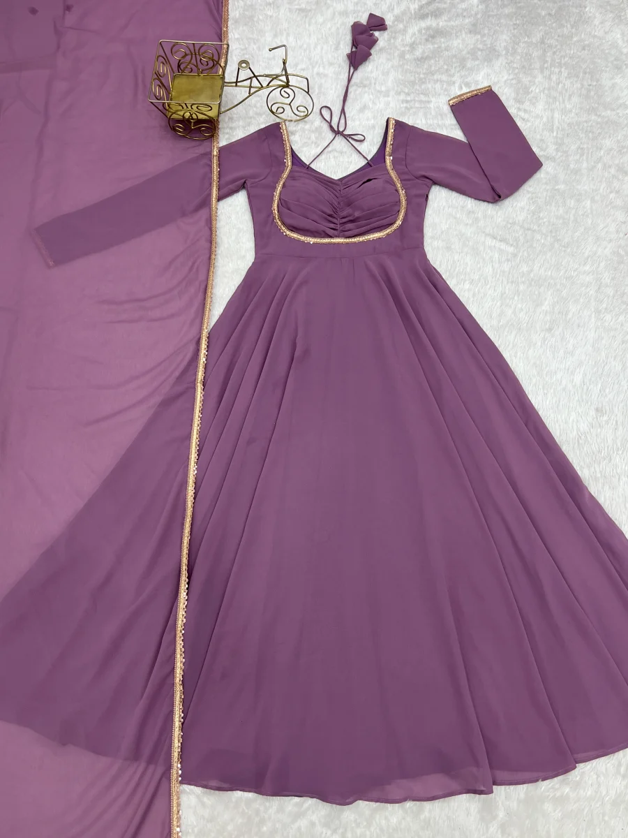 RICH LOOK GEORGETTE FANCY LACE WORK GOWN WITH DUPATTA FESTIVE WEAR WHOLESALE PRICE ETHNIC GARMENT (13)