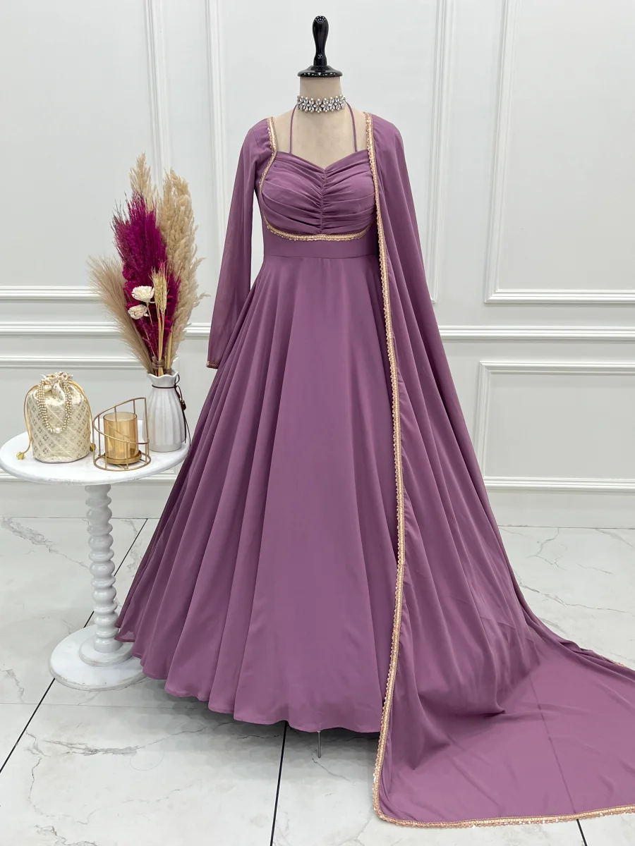 RICH LOOK GEORGETTE FANCY LACE WORK GOWN WITH DUPATTA FESTIVE WEAR WHOLESALE PRICE ETHNIC GARMENT (14)