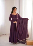 RICH LOOK GEORGETTE FANCY LACE WORK GOWN WITH DUPATTA WINE