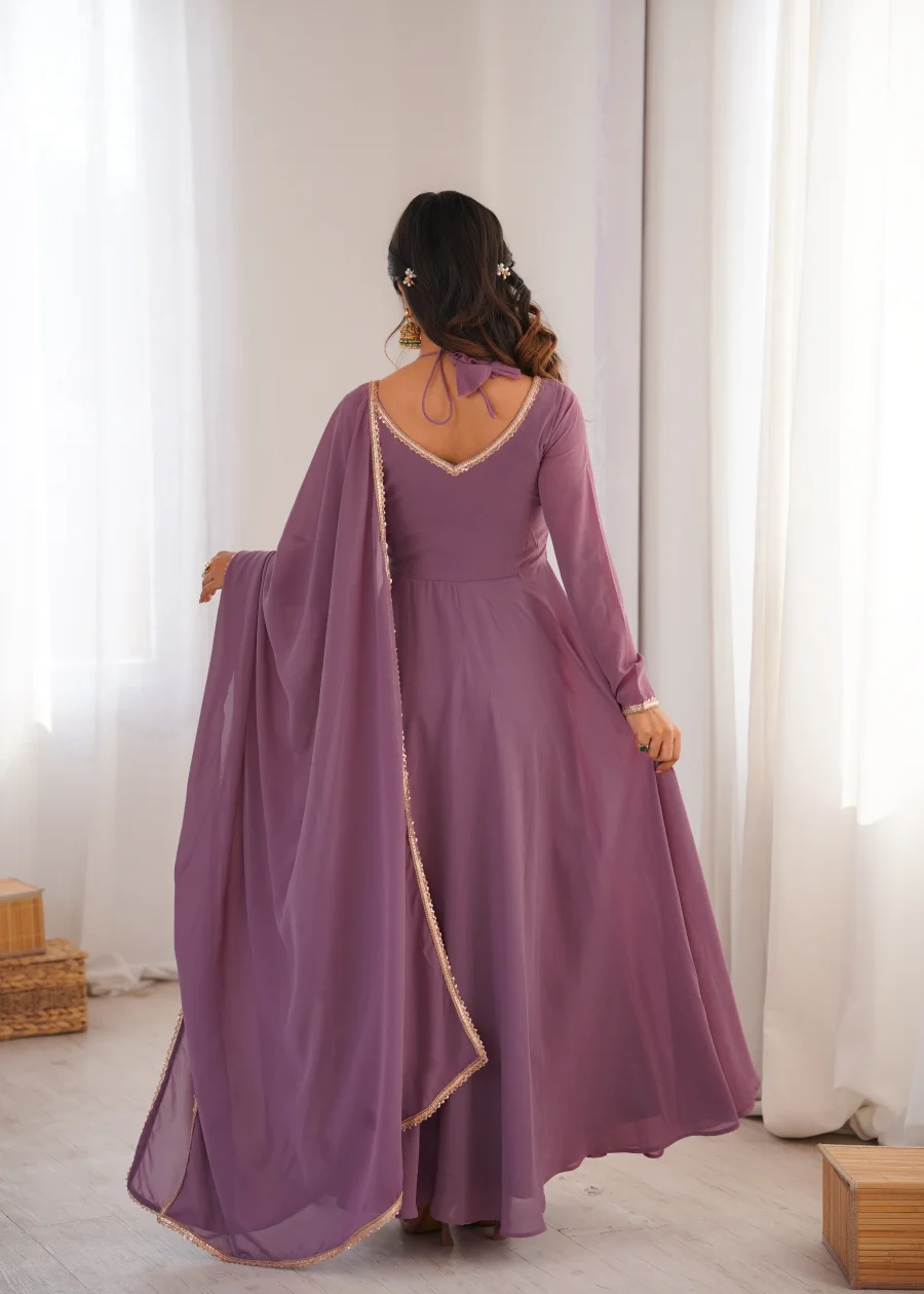 RICH LOOK GEORGETTE FANCY LACE WORK GOWN WITH DUPATTA FESTIVE WEAR WHOLESALE PRICE ETHNIC GARMENT (8)