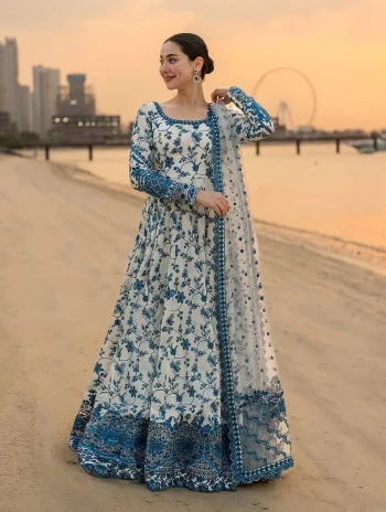 RICH LOOK GEORGETTE & ORGANZA EMBROIDERY WORK  GOWN BOTTOM WITH DUPATTA BLUE