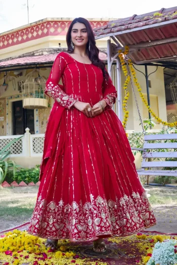RICH LOOK GEORGETTE SEQUENCE EMBROIDERY WORK GOWN WITH DUPATTA RANI
