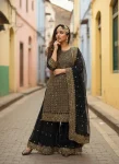 RICH LOOK GEORGETTE SEQUENCE & ZARI EMBROIDERY WORK TOP PALAZZO WITH DUPATTA FESTIVE WEAR WHOLESALE PRICE ETHNIC GARMENT (7)