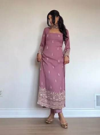 RICH LOOK GEORGETTE THREAD WITH SEQUENCE WORK TOP BOTTOM WITH DUPATTA PINK