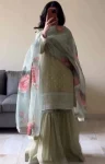 RICH LOOK GEORGETTE THREAD WITH SEQUENCE WORK TOP SHARARA WITH DUPATTA PISTA