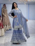 RICH LOOK GERMAN CHINON EMBROIDERY SEQUENCE WORK WITH READY MADE LACE BORDER WORK TOP SHARARA WITH DUPATTA FESTIVE WEAR WHOLESALE PRICE ETHNIC GARMENT (1)