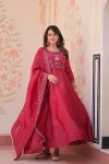 RICH LOOK GOLD CRUSH BEADS EMBROIDERY-WORK GOWN WITH DUPATTA WEDDING WEAR WHOLESALE PRICE ETHNIC GARMENT (2)