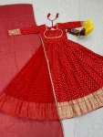 RICH LOOK JACQUARD WEAVING WORK GOWN WITH DUPATTA FESTIVE WEAR WHOLESALE PRICE ETHNIC GARMENT (7)