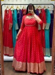 RICH LOOK JACQUARD WEAVING WORK GOWN WITH DUPATTA RED