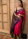 RICH LOOK LICHI SILK JACQUARD WORK SAREE WITH UNSTITCHED BLOUSE RANI