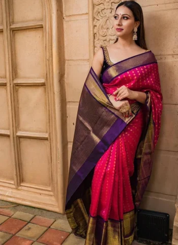 RICH LOOK LICHI SILK JACQUARD WORK SAREE WITH UNSTITCHED BLOUSE RANI