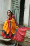 RICH LOOK LINEN COTTON IKKAT PRINTED WITH PUM PUM LACE BORDER WORK SAREE WITH UNSTITCHED BLOUSE FESTIVE WEAR WHOLESALE PRICE ETHNIC GARMENT (1)