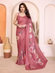 RICH LOOK MANIPURI SILK KALAMKARI DIGITAL PRINT WITH ARC BORDER WORK SAREE WITH UNSTITCHED BLOUSE PINK