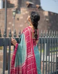 RICH LOOK MOSS SILK FOIL PRINT WITH PIPING AND JHUMKHA BORDER WORK SAREE WITH UNSTITCHED BLOUSE FESTIVE WEAR WHOLESALE PRICE ETHNIC GARMENT (1)