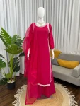 RICH LOOK NATURAL CREPE BEADS LACE BORDER WORK TOP PALAZZO WITH DUPATTA RANI