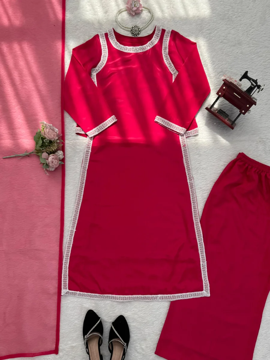 RICH LOOK NATURAL CREPE BEADS LACE BORDER WORK TOP PALAZZO WITH DUPATTA FESTIVE WEAR WHOLESALE PRICE ETHNIC GARMENT (27)