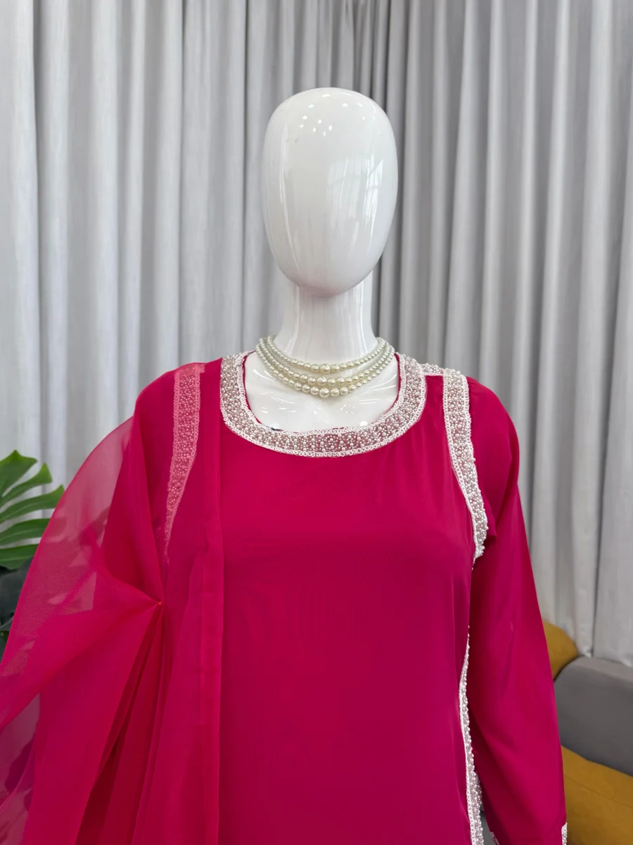RICH LOOK NATURAL CREPE BEADS LACE BORDER WORK TOP PALAZZO WITH DUPATTA FESTIVE WEAR WHOLESALE PRICE ETHNIC GARMENT (28)