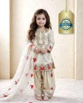 RICH LOOK NATURAL CREPE EMBROIDERY SEQUENCE WORK KID'S TOP PATIYALA WITH DUPATTA OFF WHITE