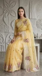 RICH LOOK ORGANZA MULTI THREAD EMBROIDERY WORK WITH CUTWORK PATCH AND BORDER WORK SAREE WITH UNSTITCHED BLOUSE WEDDING WEAR WHOLESALE PRICE ETHNIC GARMENT (26)