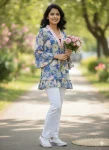 RICH LOOK POLY RAYON PRINTED WORK  ONLY TOP BLUE