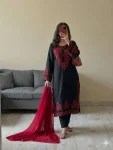 RICH LOOK ROMAN SILK EMBROIDERY WORK TOP BOTTOM WITH DUPATTA RED AND BLACK