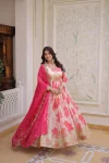 RICH LOOK RUSSIAN SILK DIGITAL PRINTED WITH EMBROIDERY ZARI SQUENCE WORK GOWN WITH DUPATTA WEDDING WEAR WHOLESALE PRICE ETHNIC GARMENT (3)
