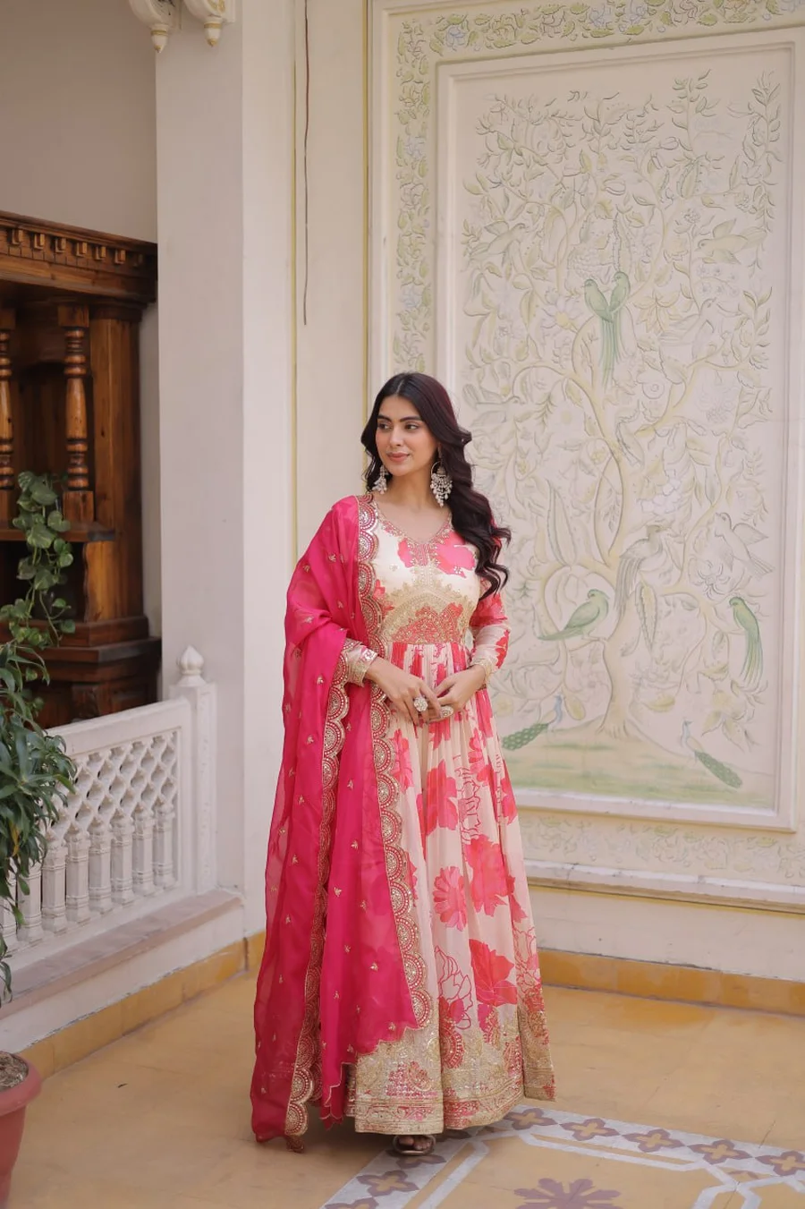 RICH LOOK RUSSIAN SILK DIGITAL PRINTED WITH EMBROIDERY ZARI SQUENCE WORK GOWN WITH DUPATTA WEDDING WEAR WHOLESALE PRICE ETHNIC GARMENT (4)