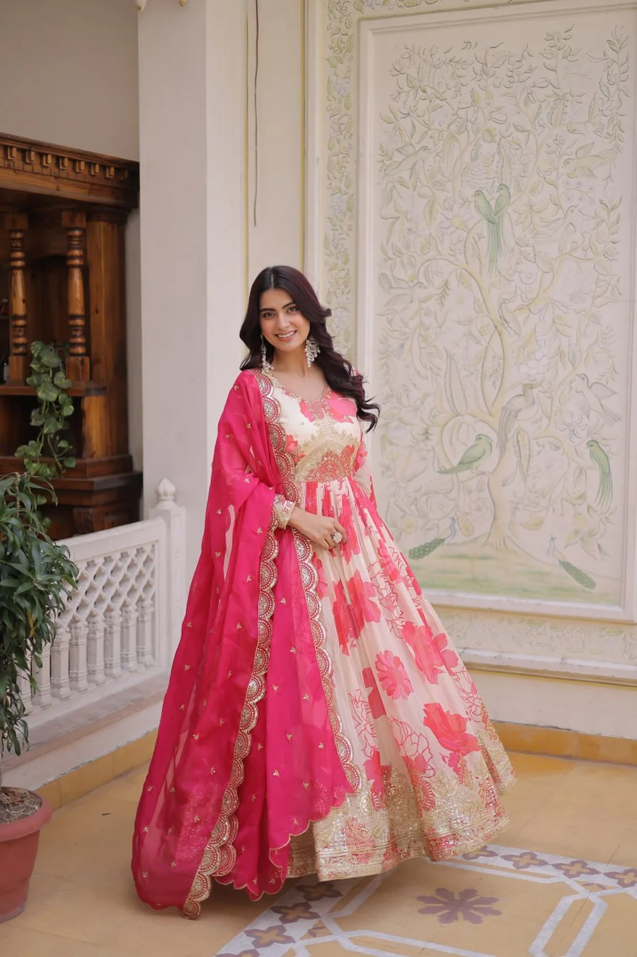 RICH LOOK RUSSIAN SILK DIGITAL PRINTED WITH EMBROIDERY ZARI SQUENCE WORK GOWN WITH DUPATTA WEDDING WEAR WHOLESALE PRICE ETHNIC GARMENT (5)