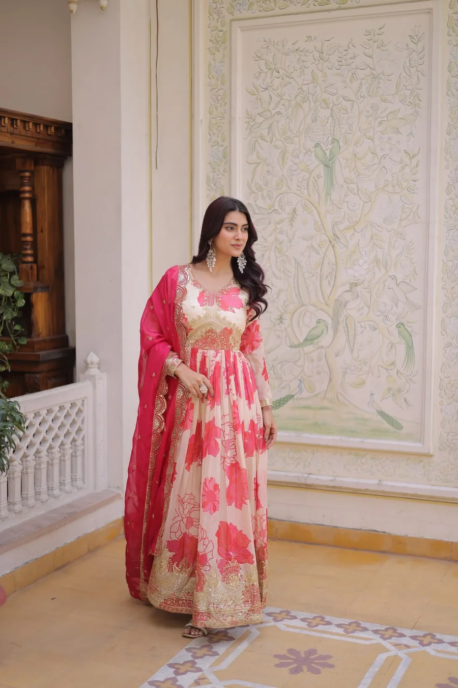 RICH LOOK RUSSIAN SILK DIGITAL PRINTED WITH EMBROIDERY ZARI SQUENCE WORK GOWN WITH DUPATTA WEDDING WEAR WHOLESALE PRICE ETHNIC GARMENT (8)