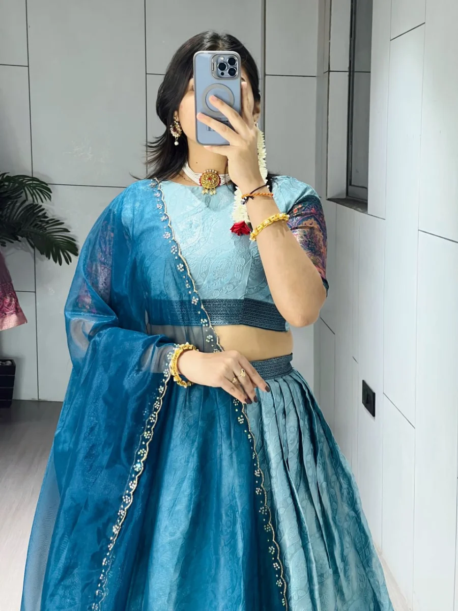 RICH LOOK SILK ZARI WEAVING WITH KALAMKARI WEAVING BORDER WORK LEHENGA CHOLI WITH DUPATTA FESTIVE WEAR WHOLESALE PRICE ETHNIC GARMENT (5)