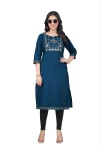 RICH LOOK TESLA COTTON EMBROIDERY WORK ONLY KURTI TEAL
