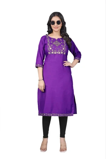 RICH LOOK TESLA COTTON EMBROIDERY WORK ONLY KURTI PURPLE