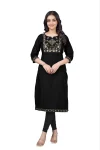 RICH LOOK TESLA COTTON EMBROIDERY WORK ONLY KURTI BLACK