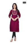 RICH LOOK TESLA COTTON EMBROIDERY WORK ONLY KURTI WINE
