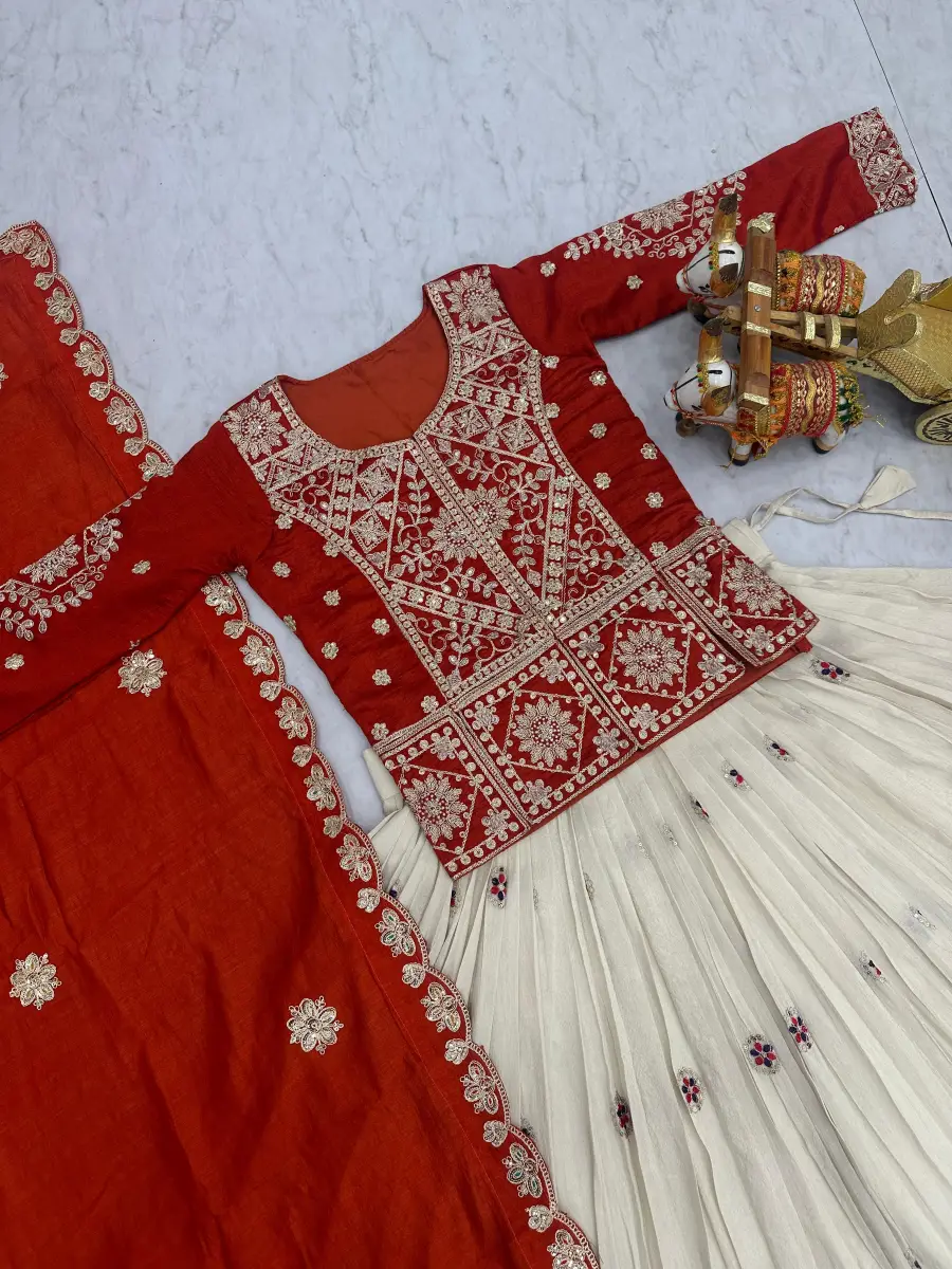RICH LOOK VICHITRA EMBROIDERY CODING SEQUENCE & THREAD WORK TOP LEHENGA WITH DUPATTA WEDDING WEAR WHOLESALE PRICE ETHNIC GARMENT (8)