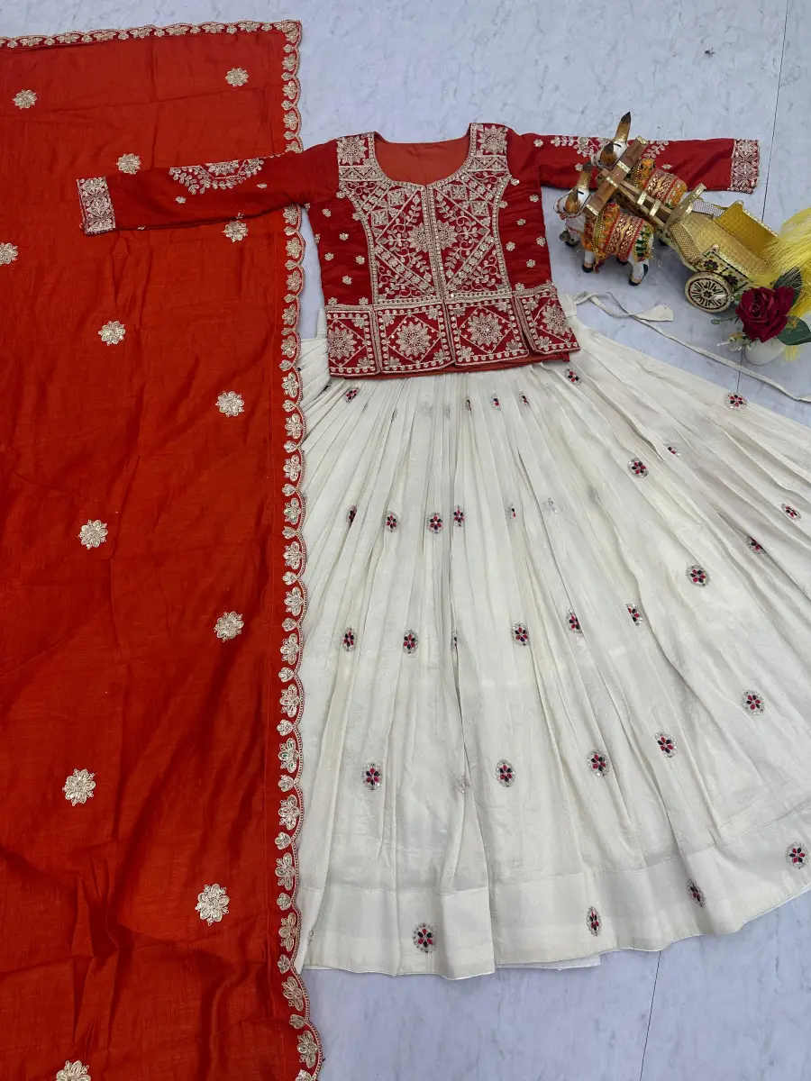 RICH LOOK VICHITRA EMBROIDERY CODING SEQUENCE & THREAD WORK TOP LEHENGA WITH DUPATTA WEDDING WEAR WHOLESALE PRICE ETHNIC GARMENT (9)