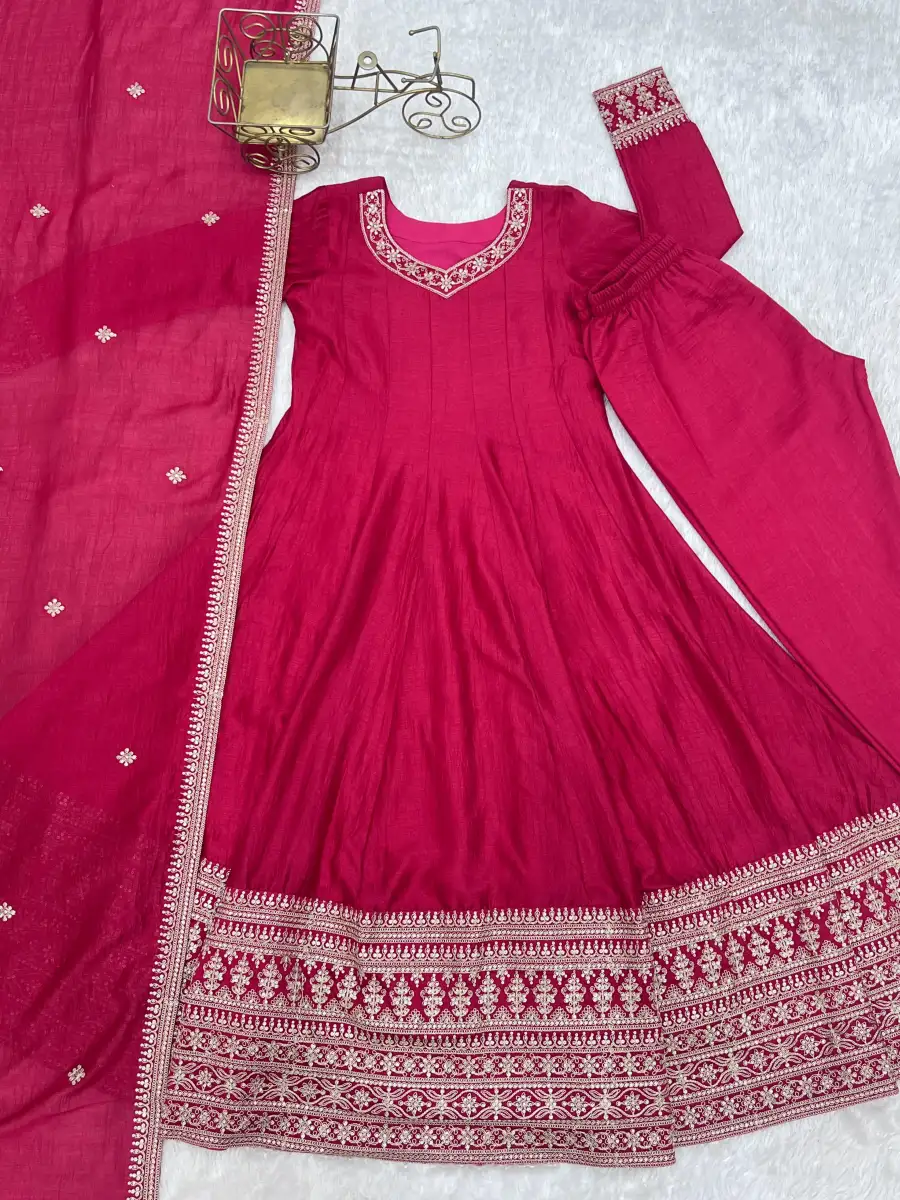 RICH LOOK VICHITRA SILK FANCY LACE WITH EMBROIDERY DORI,JARI AND SEQUENCE LACE WORK GOWN BOTTOM WITH DUPATTA WEDDING WEAR WHOLESALE PRICE ETHNIC GARMENT (10)